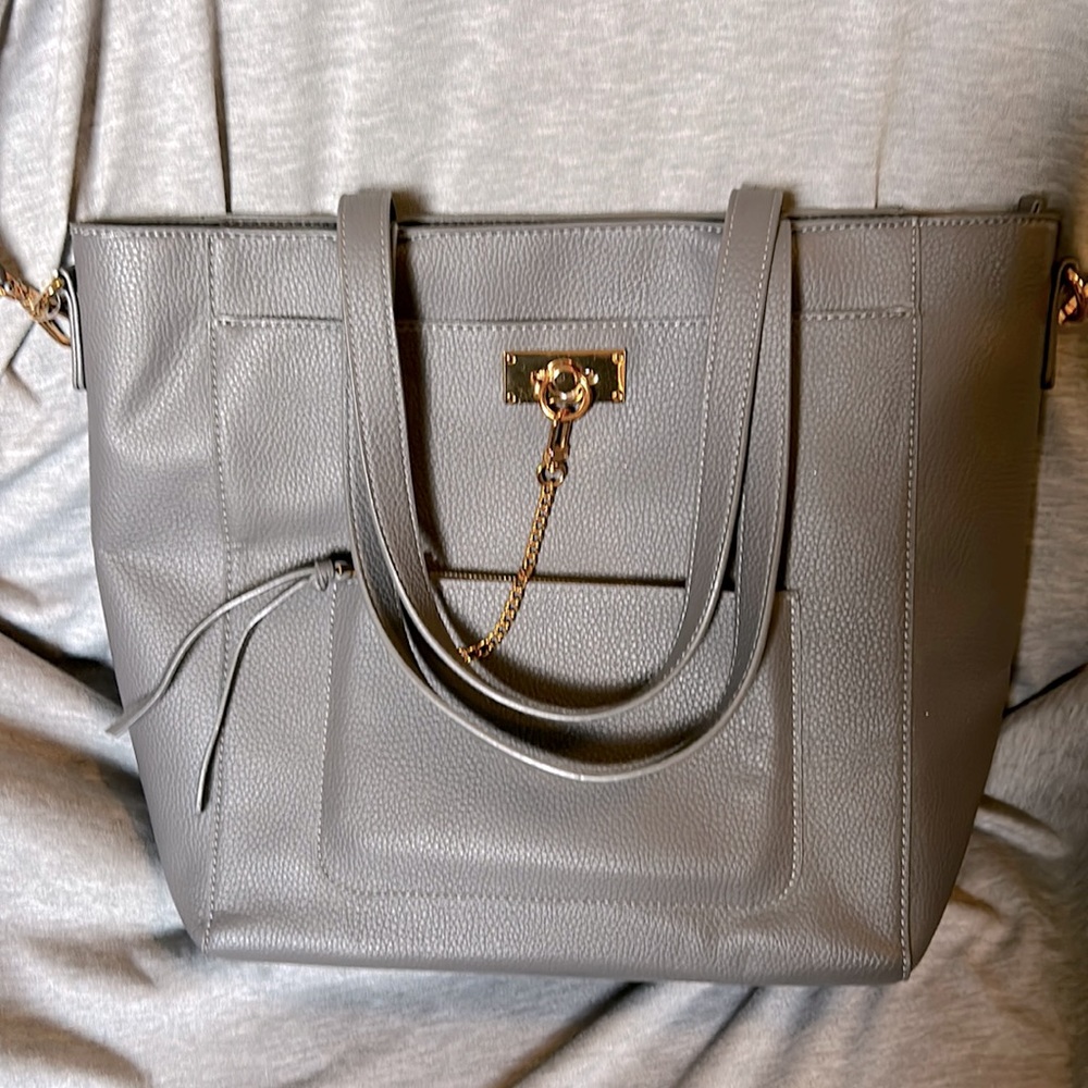 Brand new Love & Lore smaller grey vegan leather tote bag.